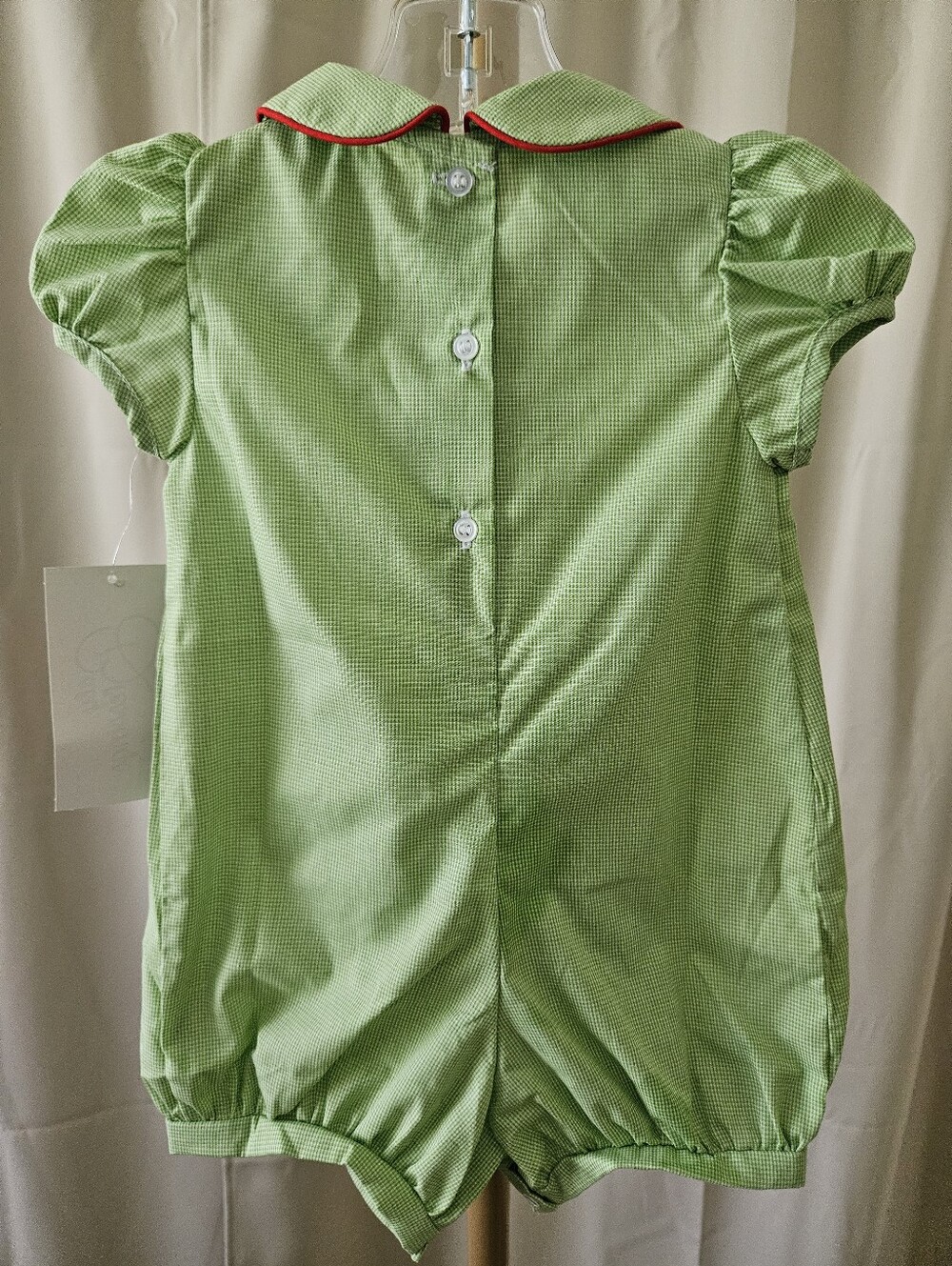 Baby Blessings Green & White Microcheck Smocked Christmas Tree Bubble | Size 6M - Picture 4 of 6
